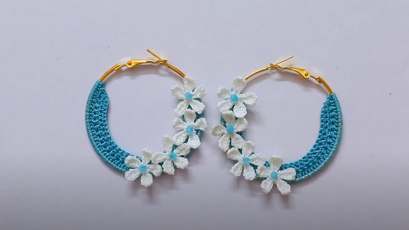  Crochet Flower Hoop Earrings