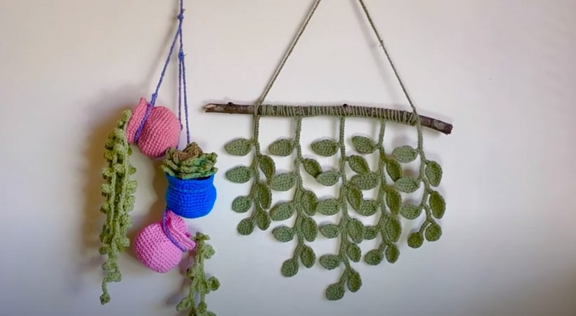 Crochet Leafy Branches Wallhanging