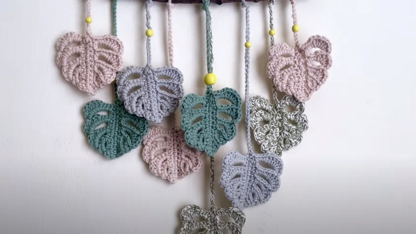 Crochet Monstera Leaves Wall Hanging