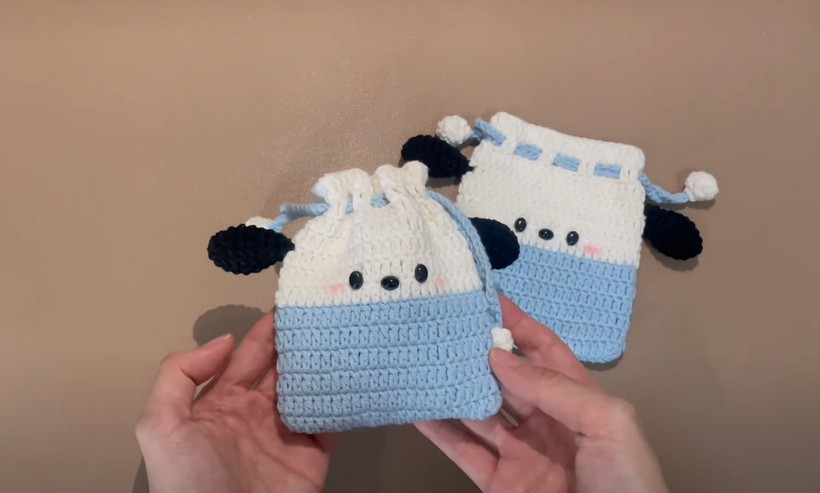 Crochet Pochacco Drawstring Bag