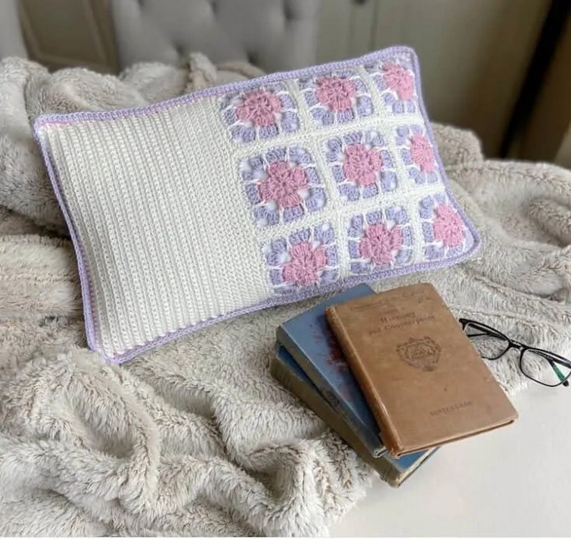 Floral Granny Square Crochet Cushion