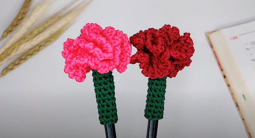 Crochet Carnation Flower Pencil Topper