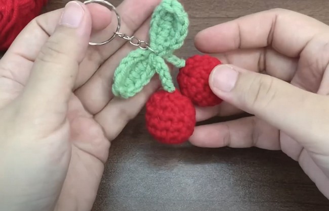 Crochet Cherry Keychain 