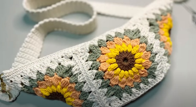 Crochet Cross Bag Granny Square Sunflower