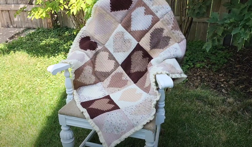 Crochet Love Heart Square Baby Blanket