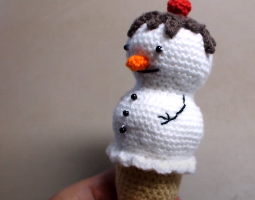 Crochet Snowman Ice Cream Cone