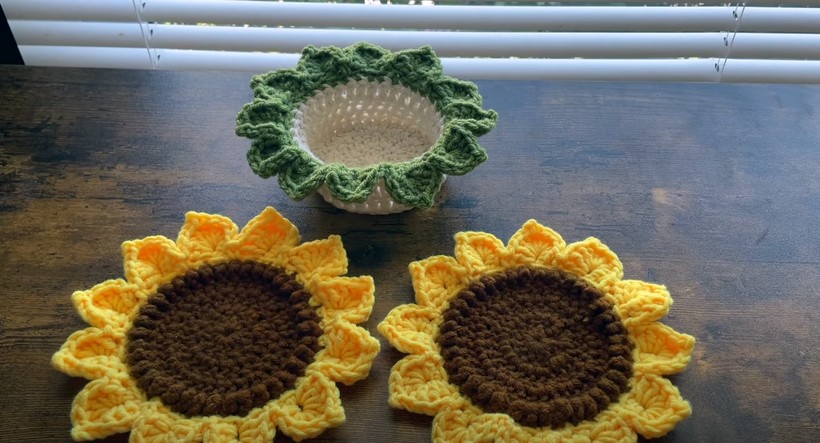 Easy Crochet Sunflower Coasters