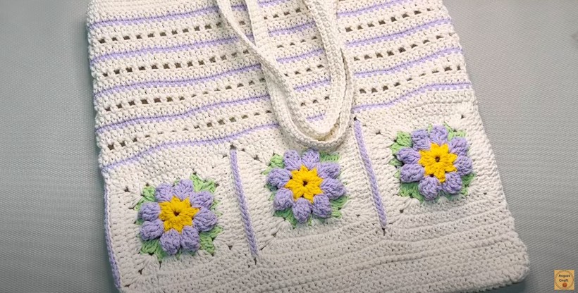 How To Crochet Flower Granny Square Tote Bag