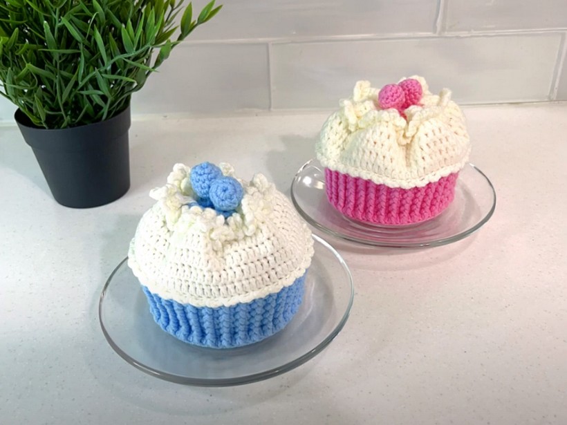Crochet Cup Cake Drawstring Pouch