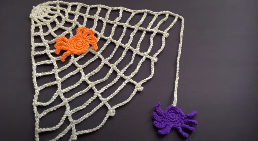 Crochet Web And Spider For Decor