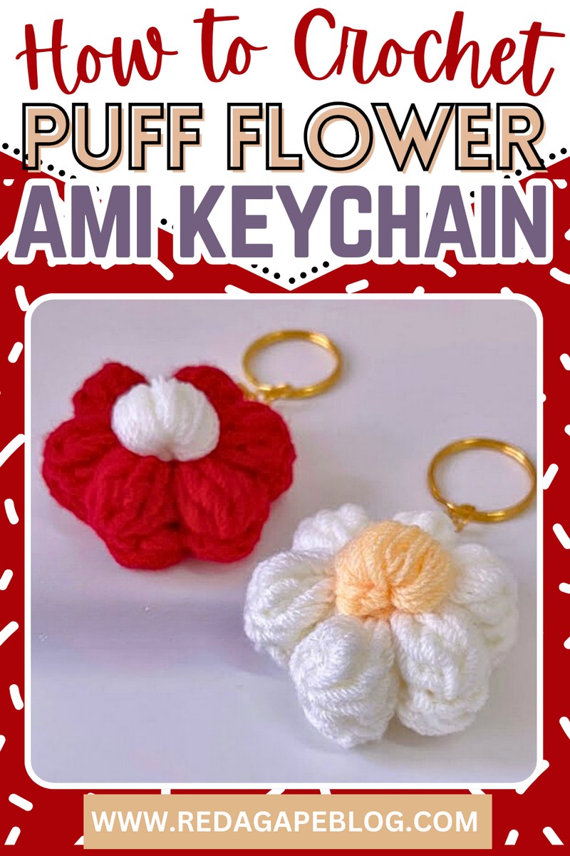 Crochet Puff Flower Keychain