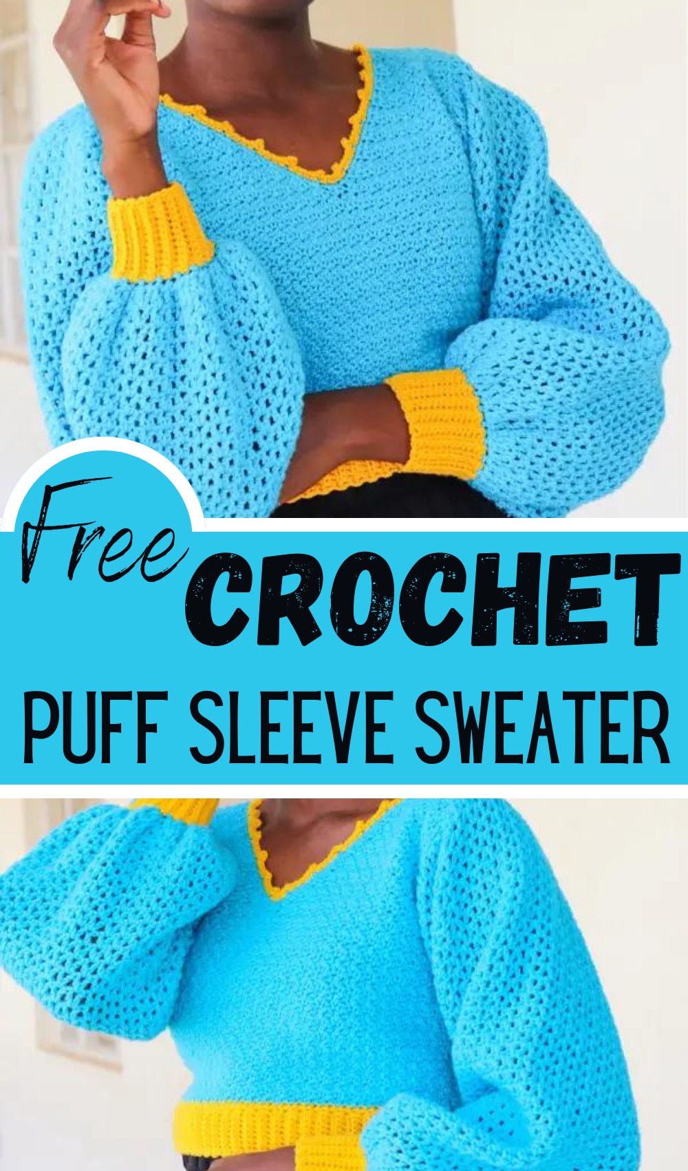 Crochet Puff Sleeve Sweater