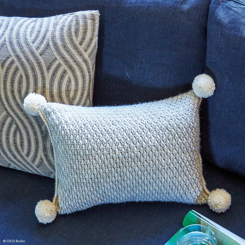 Textured Cushion With Pompoms