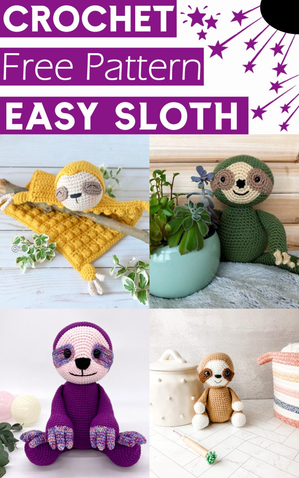 11 Free Crochet Sloth Patterns To Make Amigurumi Gifts - Red Agape Blog