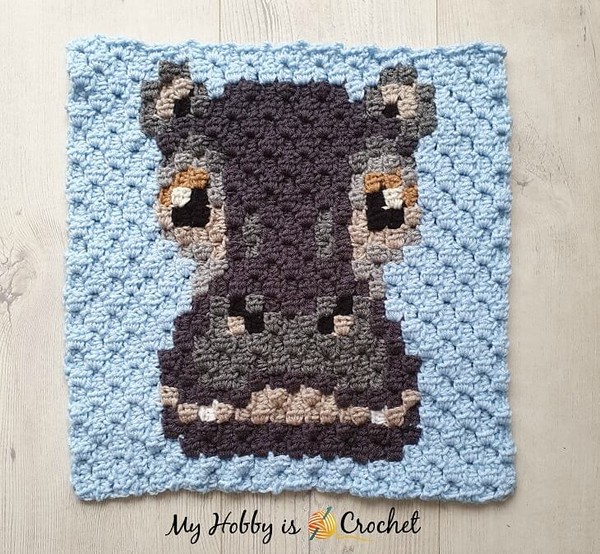 Free Crochet Hippo C2c Square Pattern