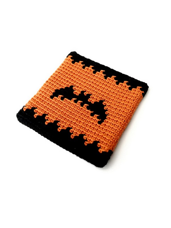 Crochet Halloween Coaster With A Bat Pattern