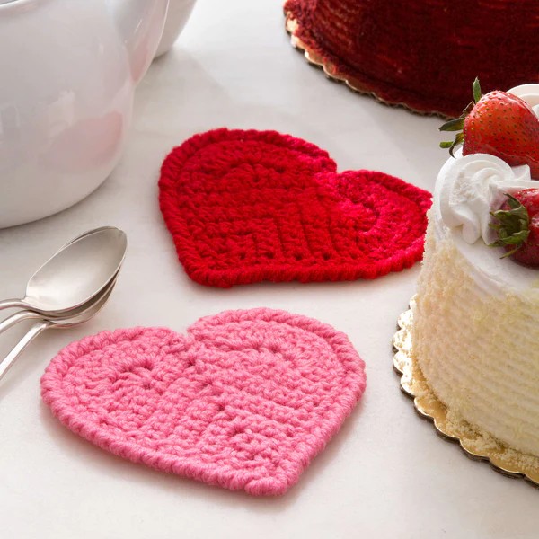 Crochet Valentine Heart Coaster Pattern 