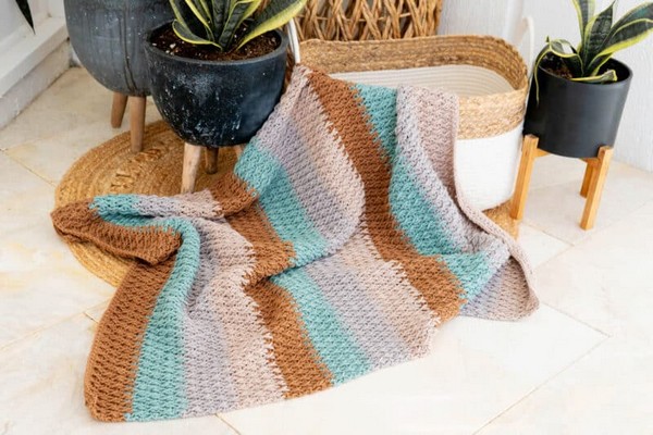 Alpine Stitch Textured Baby Crochet Blanket Free Pattern