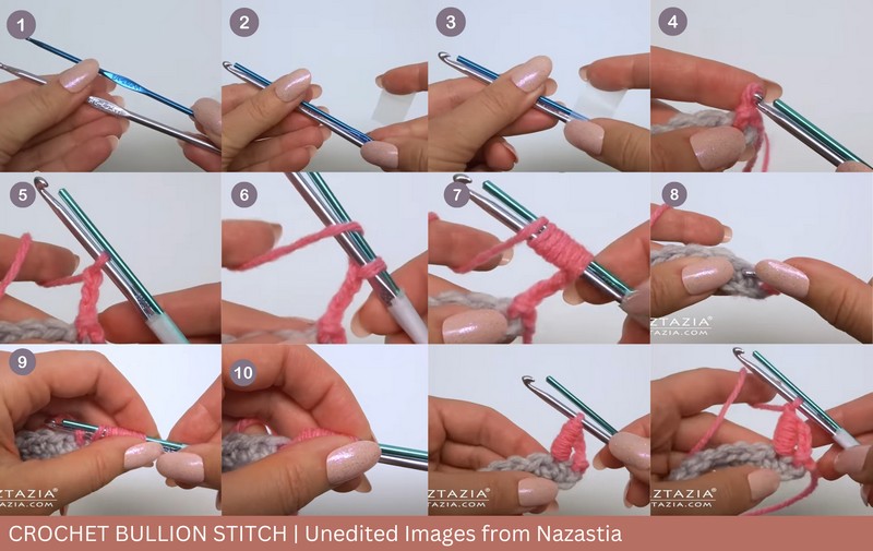 HOW to CROCHET BULLION STITCH Step-by-Step Pictures