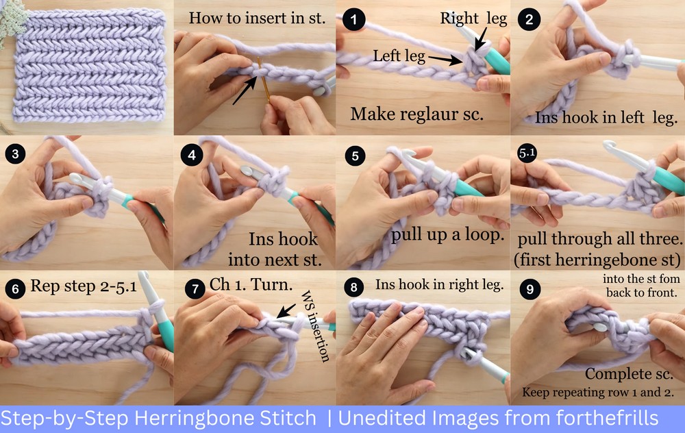 Herringbone Single Crochet Stitch step-by-step pictures