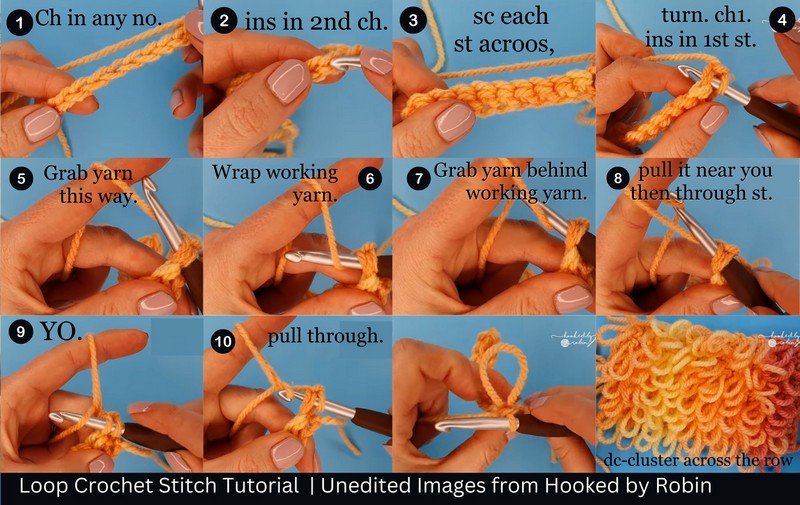 Crochet loop stitch step-by-step pictures