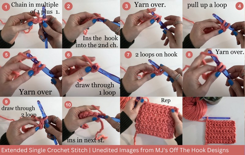 How to Crochet the Extended Single Crochet Stitch Step-by-Step Pictures