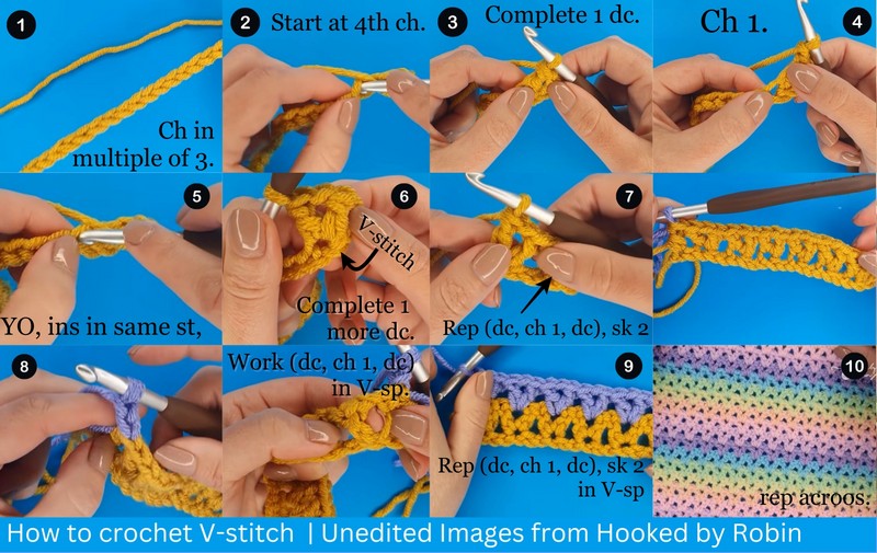 How to crochet V-stitch step-by-step pictures 
