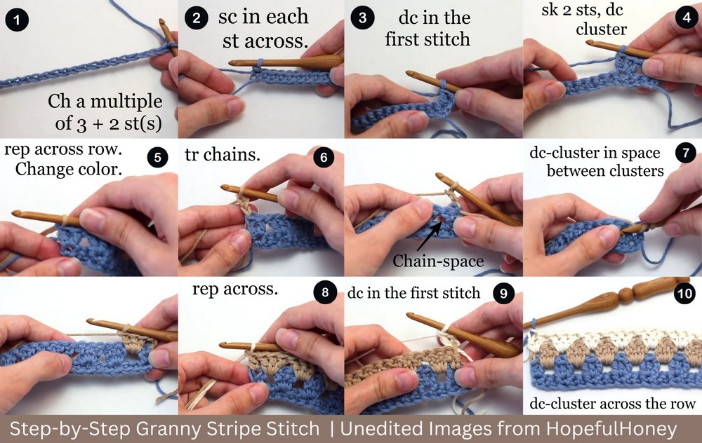 Granny Stripe Stitch step-by-step pictures 