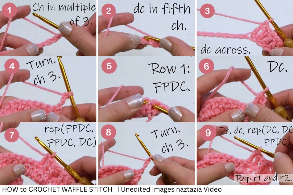 Crochet waffle stitch step-by-step instructions