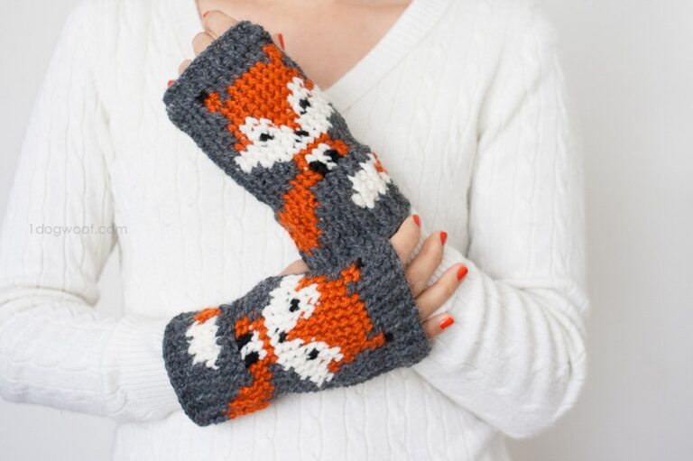 Fox Fingerless Gloves Crochet Pattern