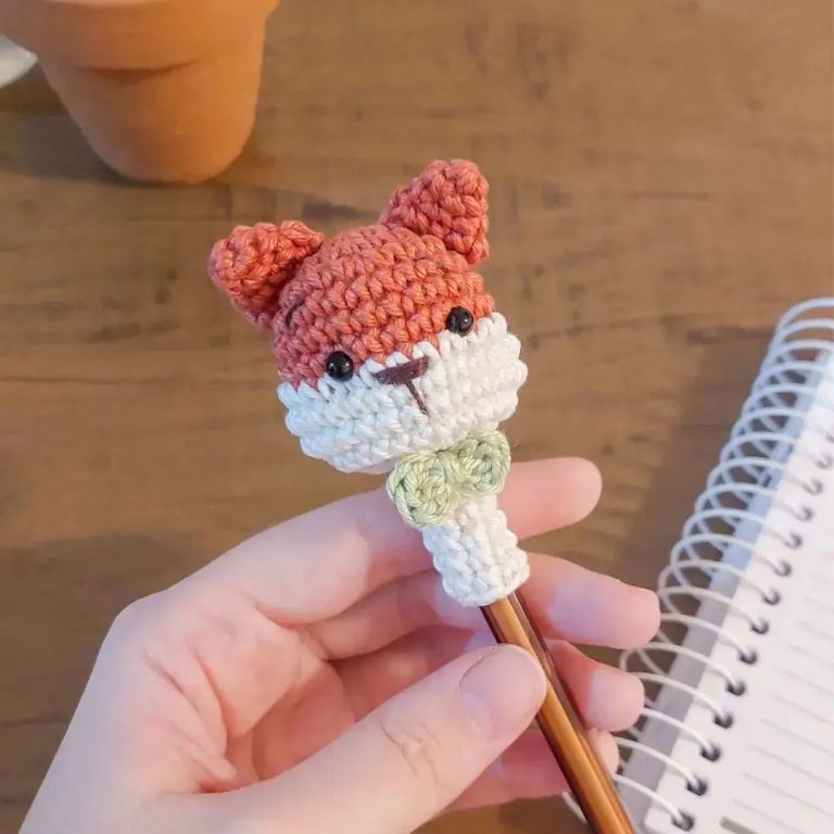 Free Crochet Little Fox Pencil Topper Pattern For Beginners