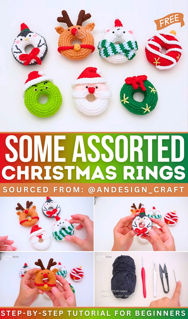 Crochet Some Assorted Christmas Ornament Ring