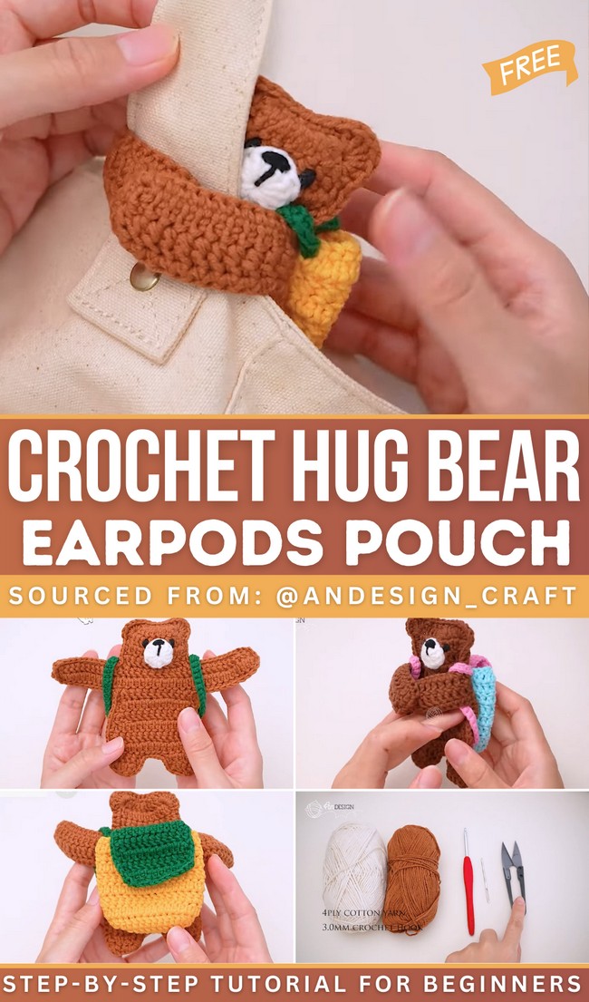 Travel Hug Bear Crochet Earpods Pouch