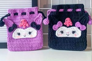 Crochet Kuromi Drawstring Bag