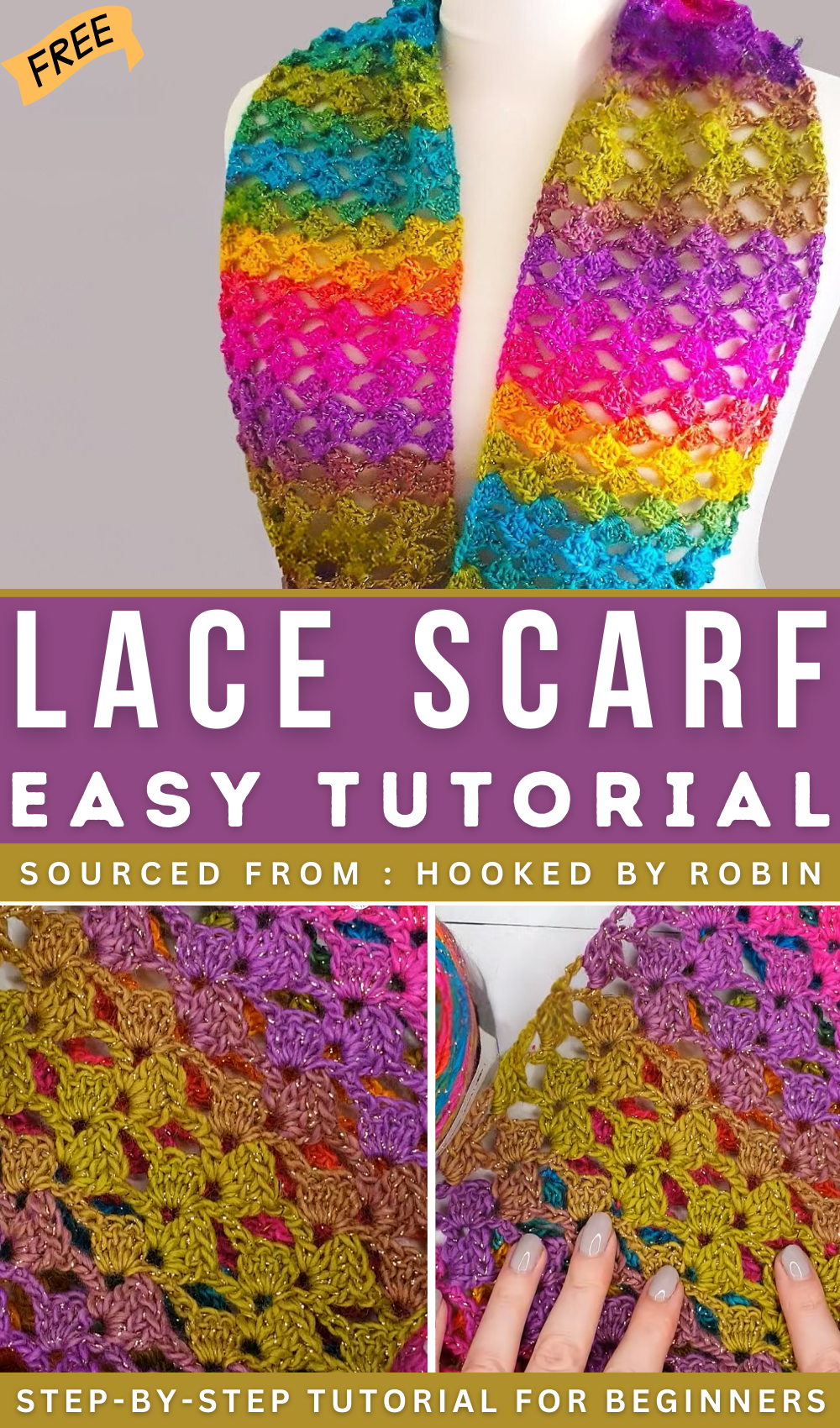 Crochet Webbed Lace Stitch Infinity Scarf 