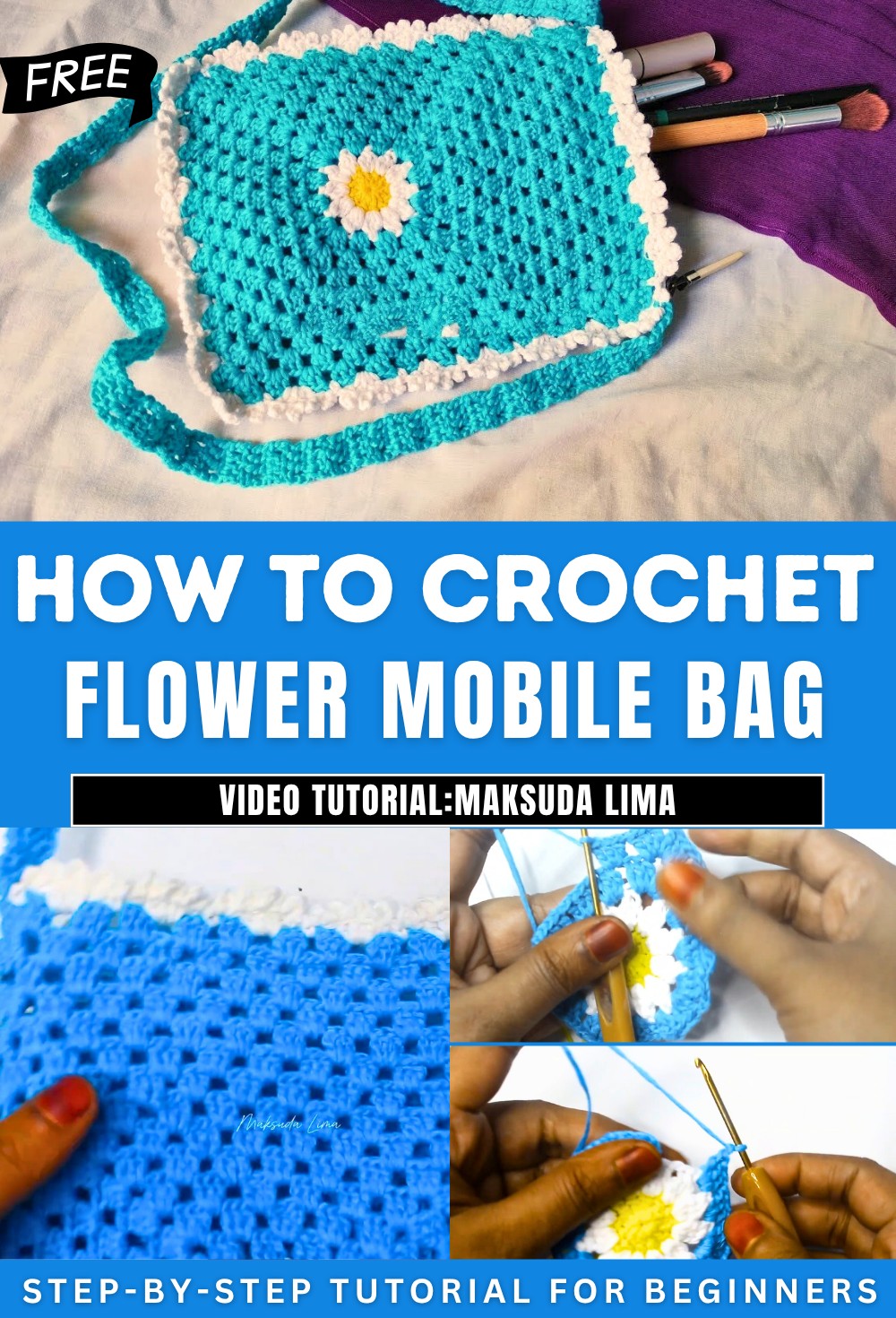 Crochet Flower Mobile Bag