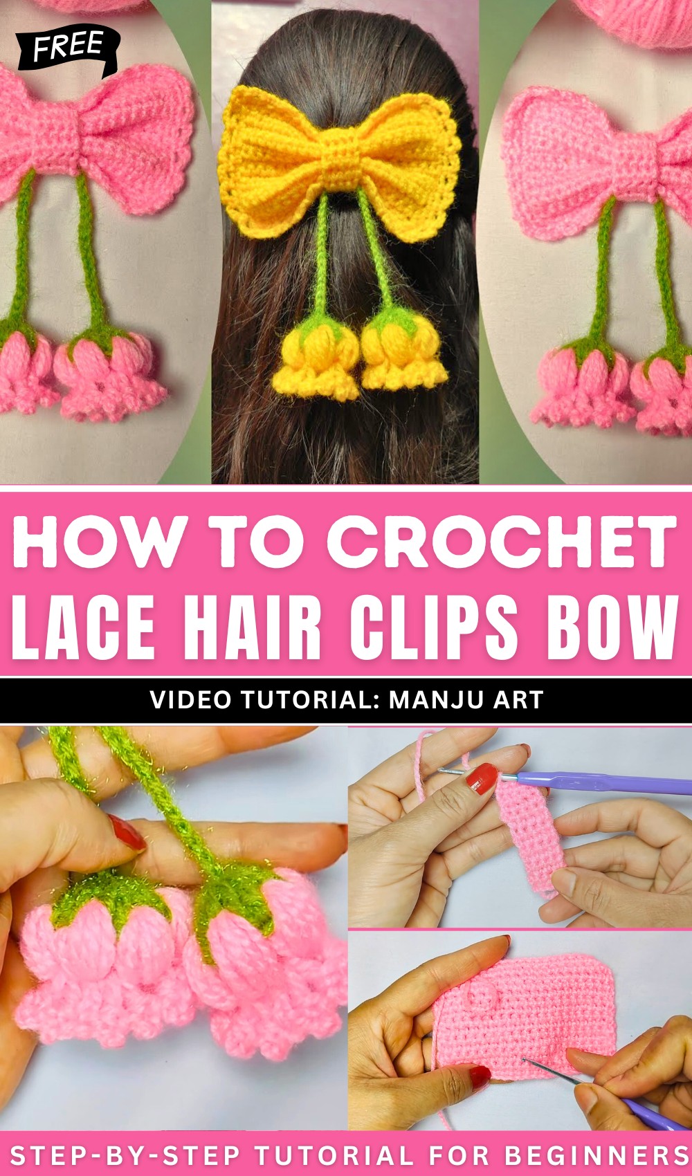 Crochet Lace Hair Clips Bow Tutorial