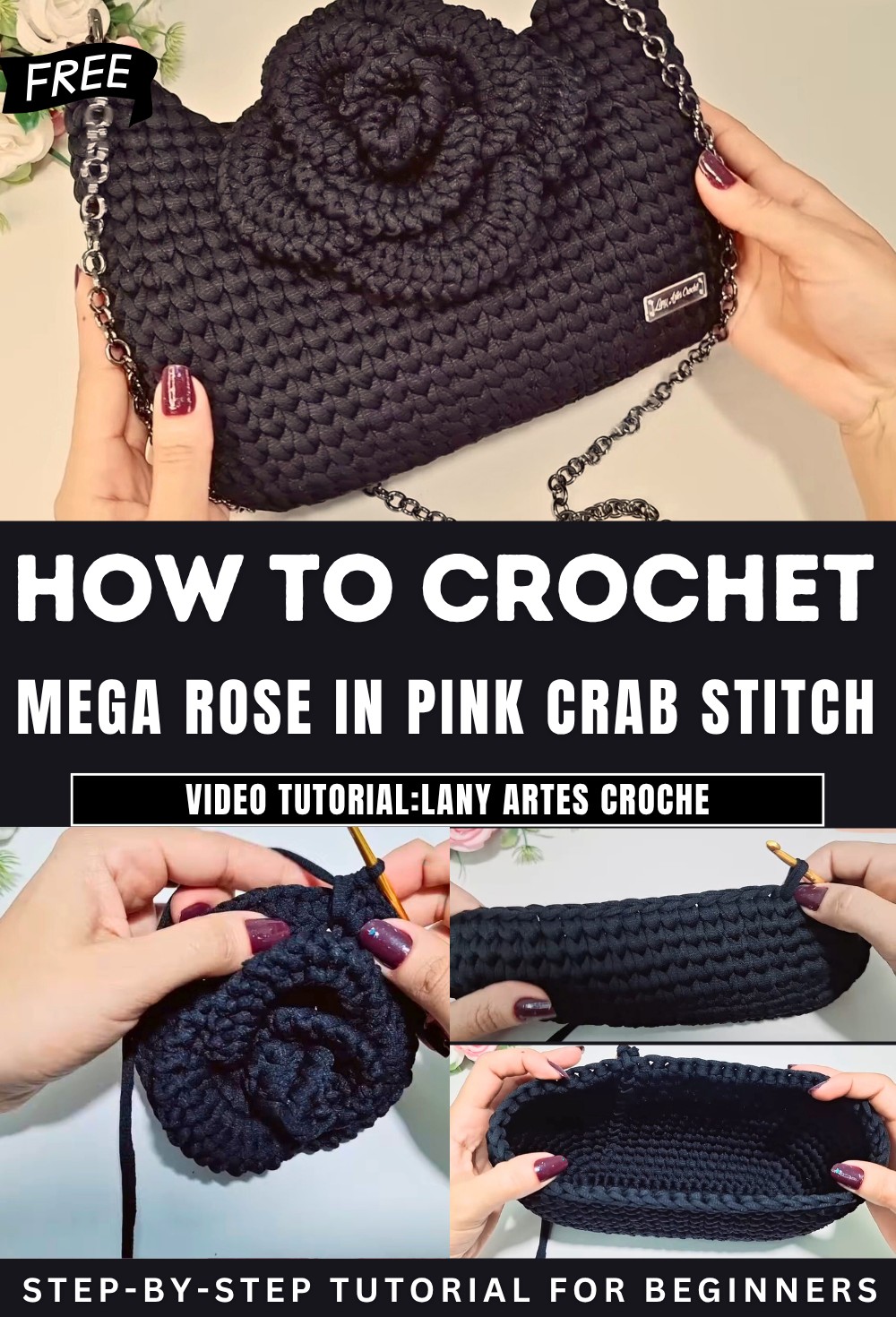 How to Crochet Mega Rose In Pink Crab Stitch
