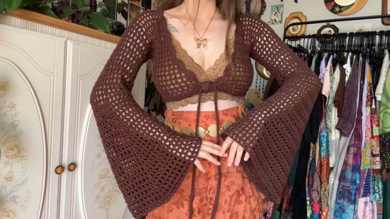 How to Crochet Bell Sleeve Tie Front Top for Ladies