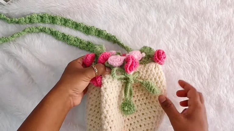 How to Crochet Rose Bouquet Drawstring Bag for Spring