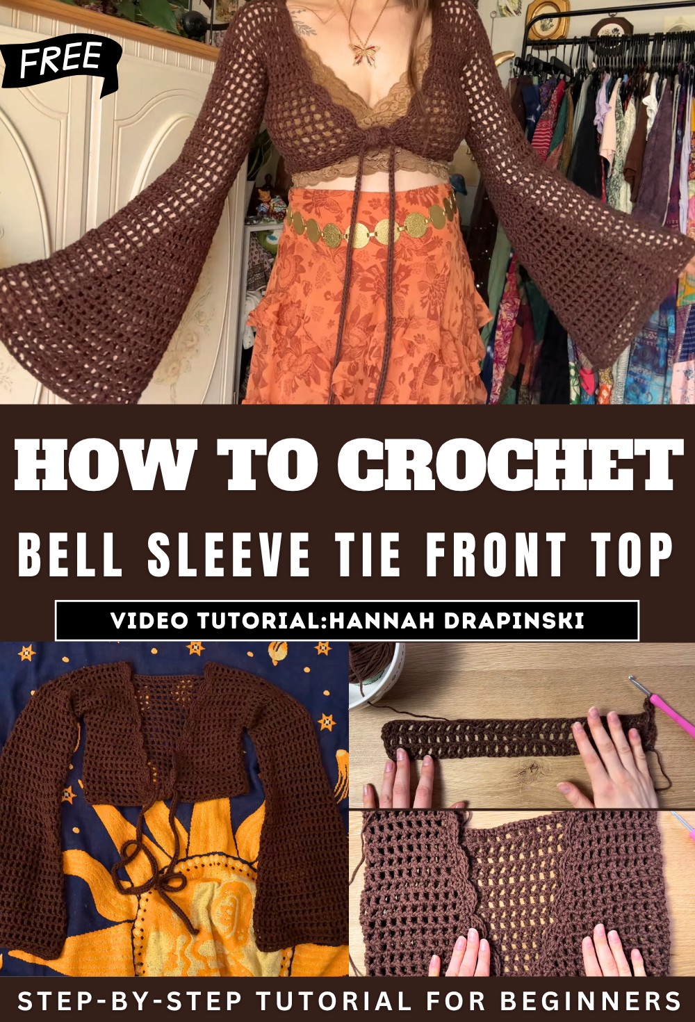 Crochet Bell Sleeve Tie Front Top Tutorial