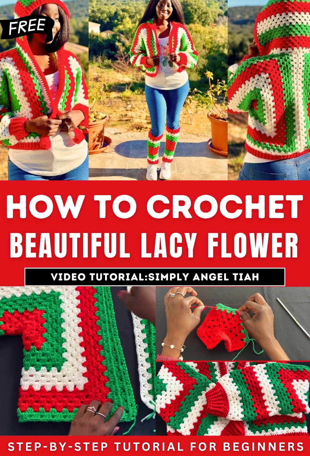 Crochet Granny Stitch Hexagon Christmas Sweater