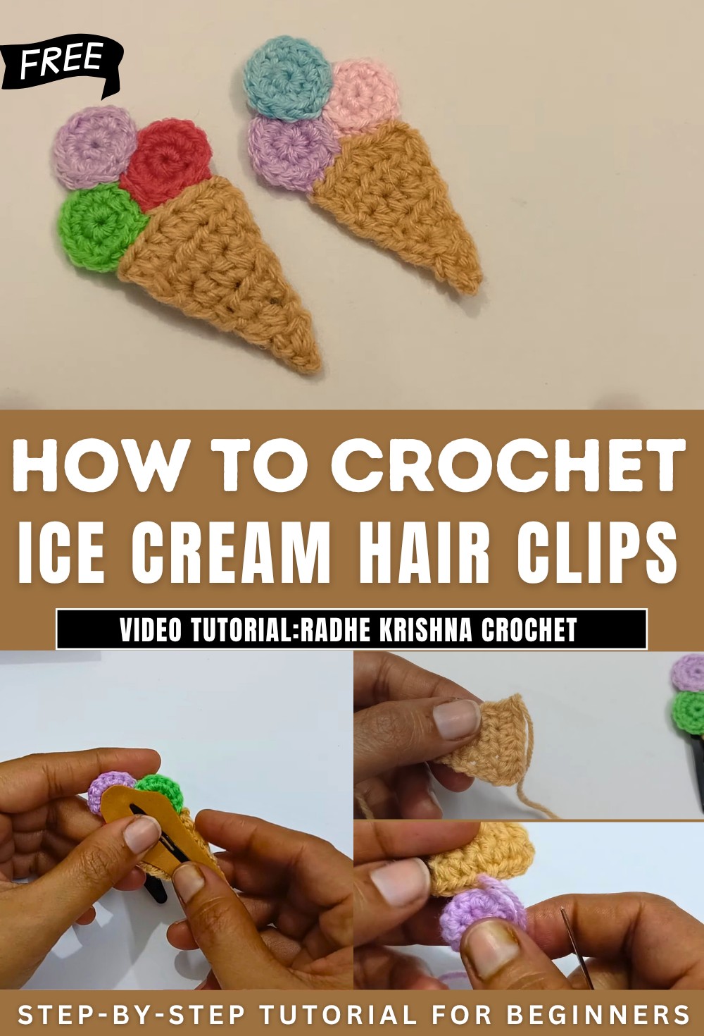 Crochet Ice Cream Hair Clips