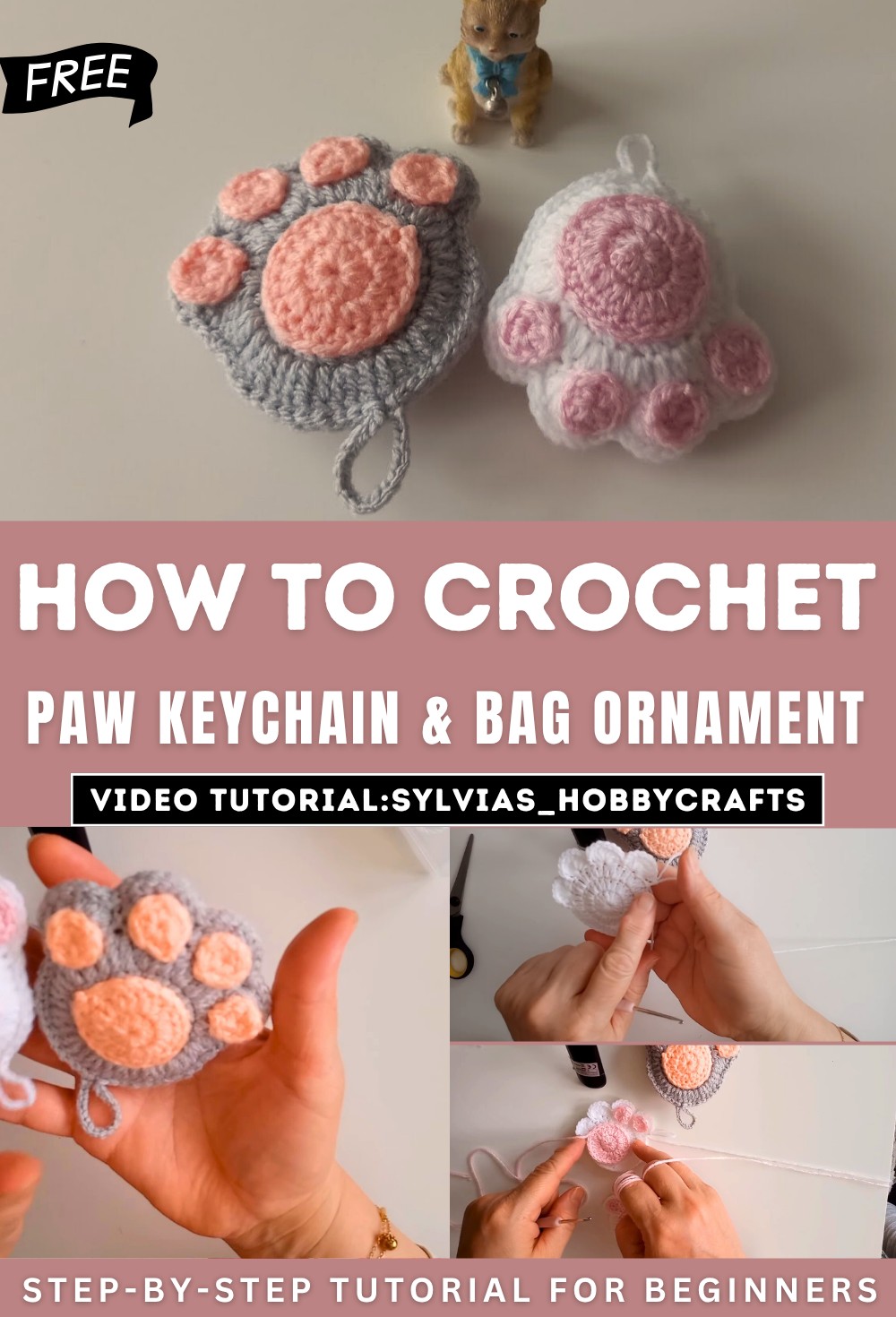 Crochet Paw Keychain & Bag Ornament Tutorial