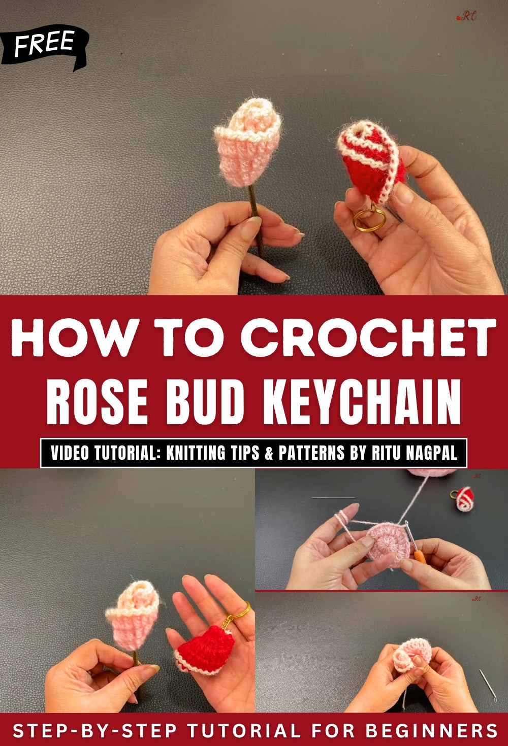 Crochet Rose Bud Keychain
