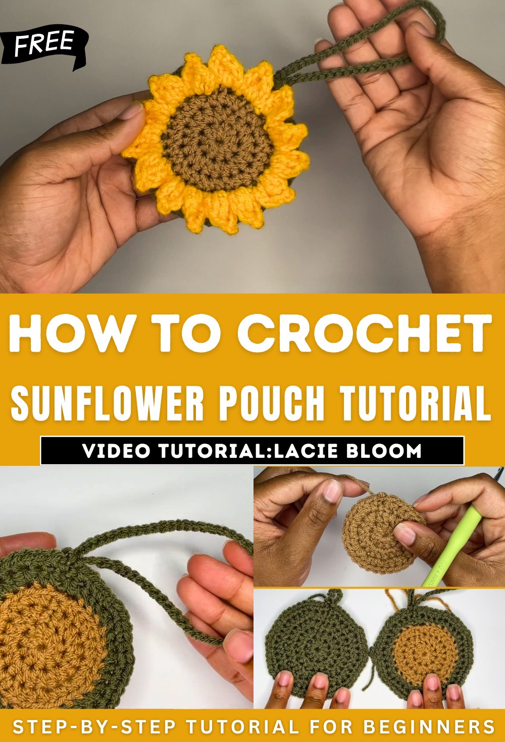 Crochet Sunflower Pouch Tutorial