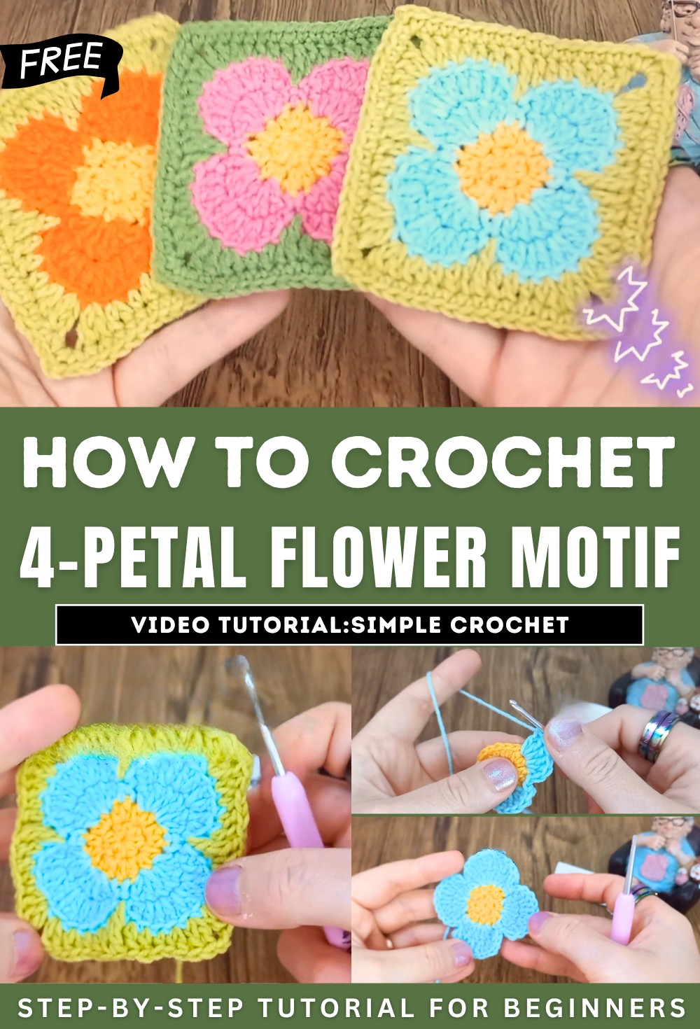 Crochet a Simple 4-Petal Flower Motif