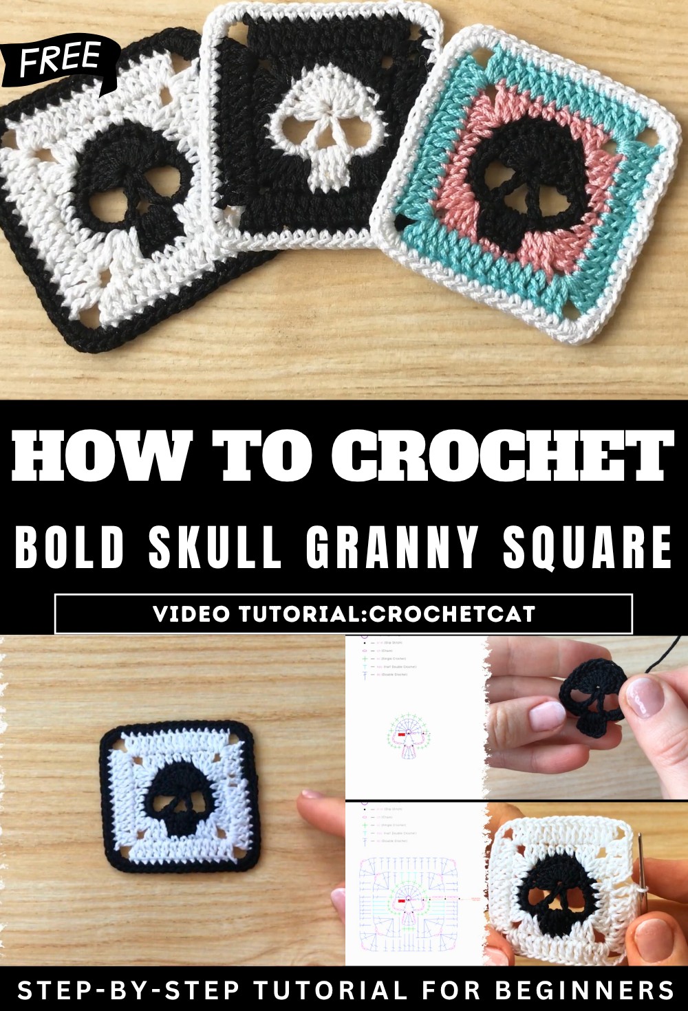How to Crochet Bold Skull Granny Square