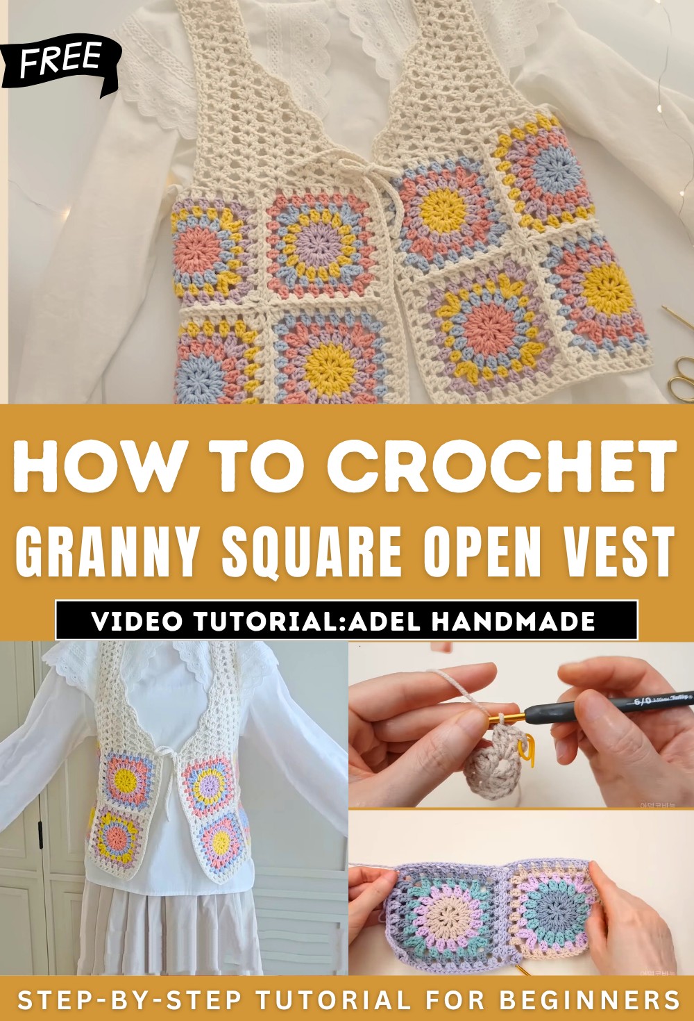 How to Crochet Granny Square Open Vest for Ladies