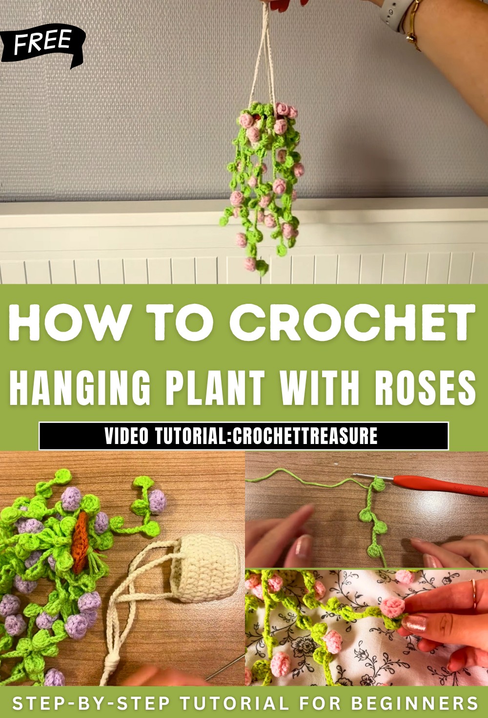 How to Crochet Hanging Plant with Roses